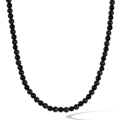 Shiny/Matte Black Onyx Necklace, Rhodium/ Sterling Silver (4mm)