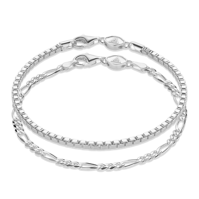 Silver Figaro + Square Box Stack 3mm