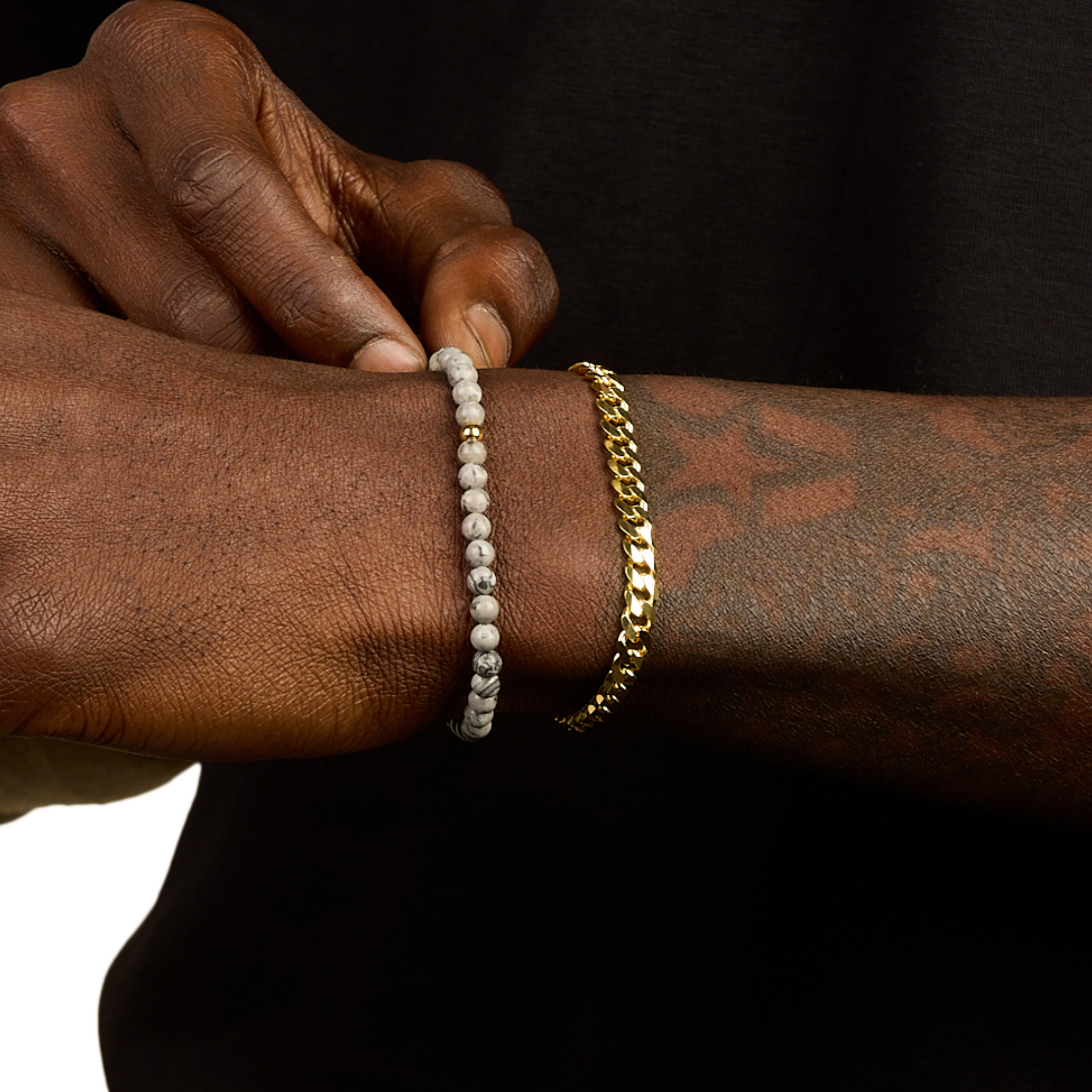 Grey Map Jasper + 5mm Curb Stack, Gold Vermeil | MANSSION