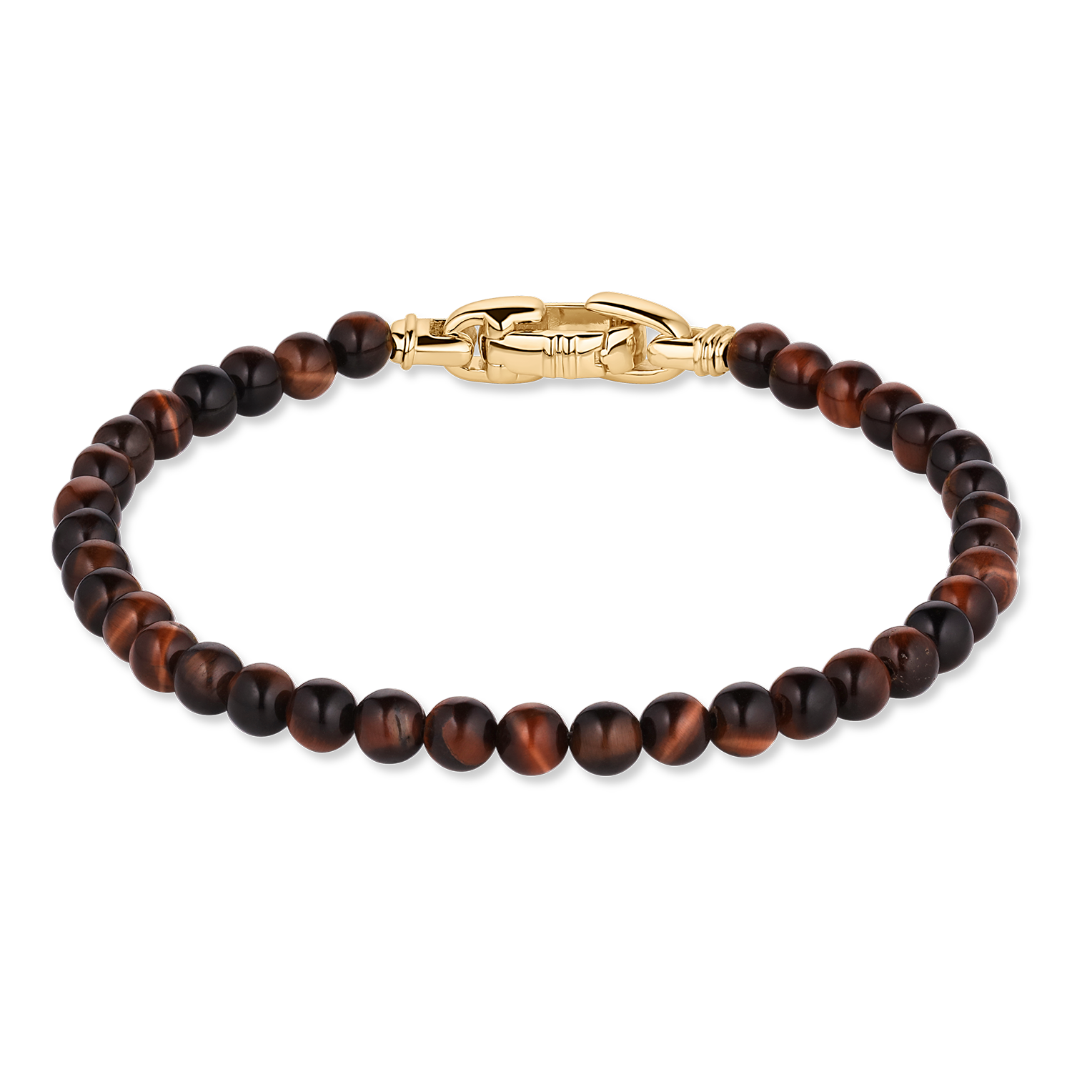 4mm Red Tiger Eye Beaded Bracelet with Gold Vermeil Clasp | MANSSION 4mm Red Tiger Eye Beaded Bracelet with Gold Vermeil Clasp | MANSSION