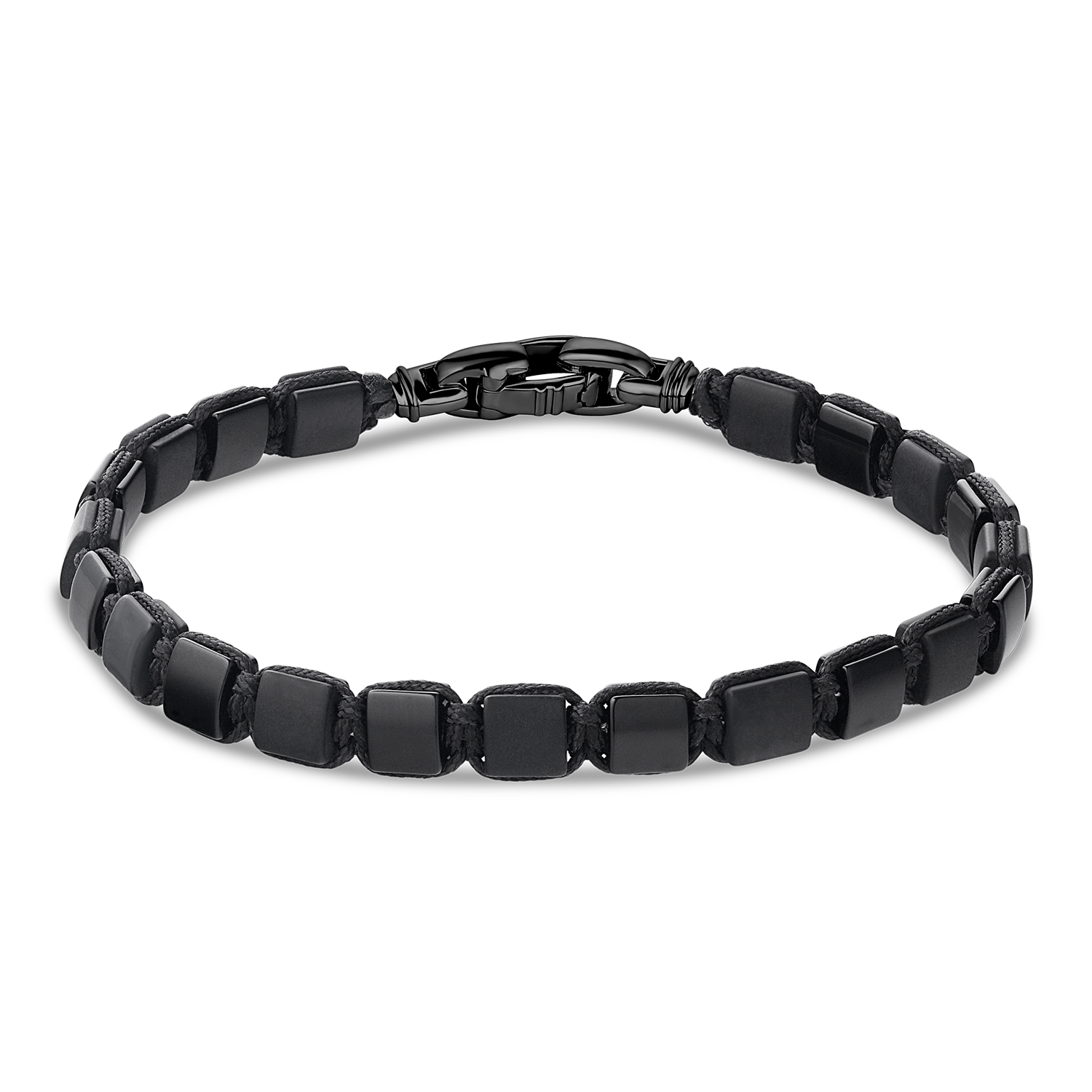4mm Flat Onyx Beaded Bracelet with Sterling Silver Clasp