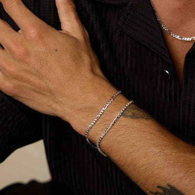 Silver Figaro + Square Box Stack 3mm