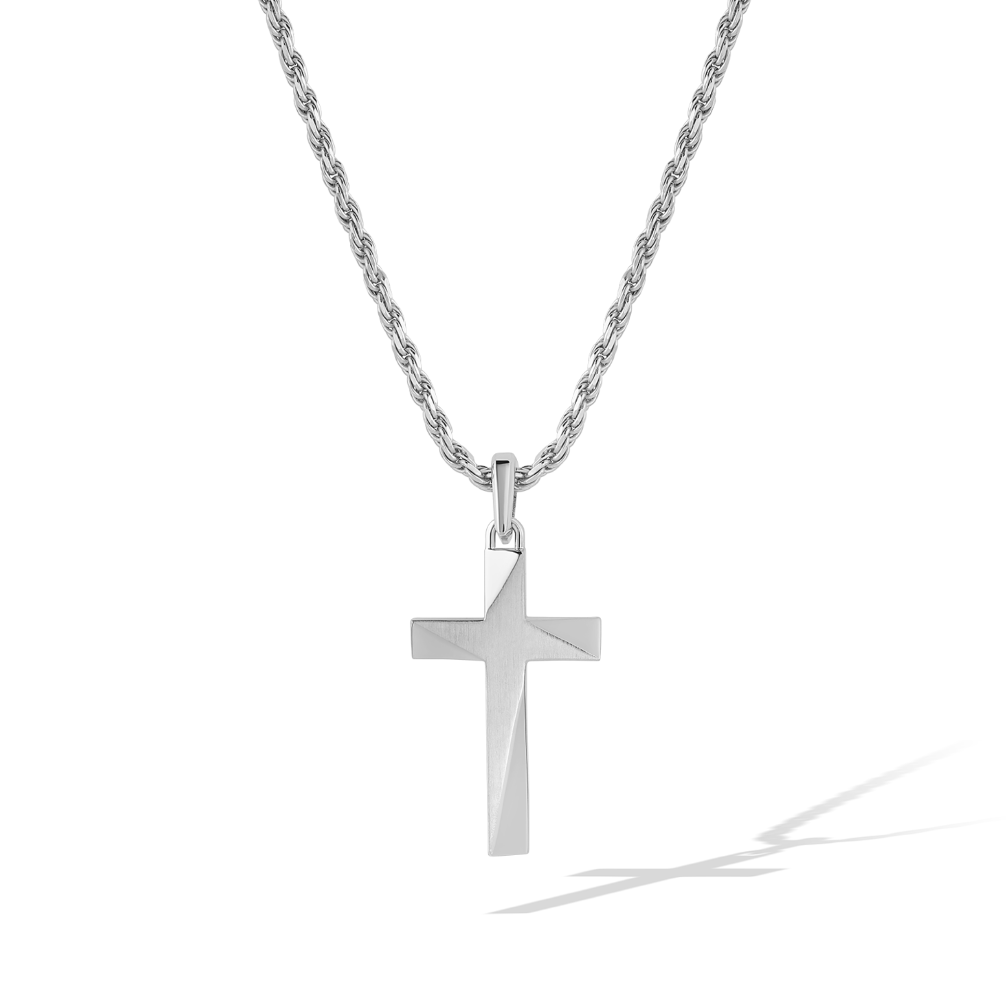 Mens 14k white gold cross necklace discount