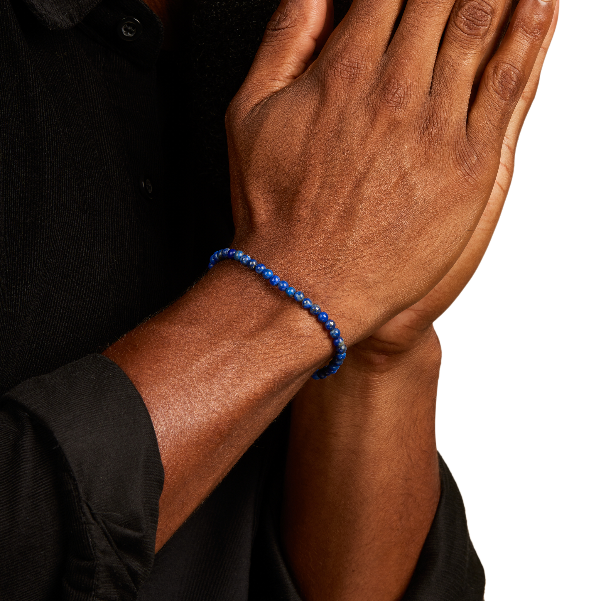 日本未発売【 MANSSION】Blue Lapisブレスレット 4mm Blue Lapis Beaded Bracelet with Sterling Silver Clasp