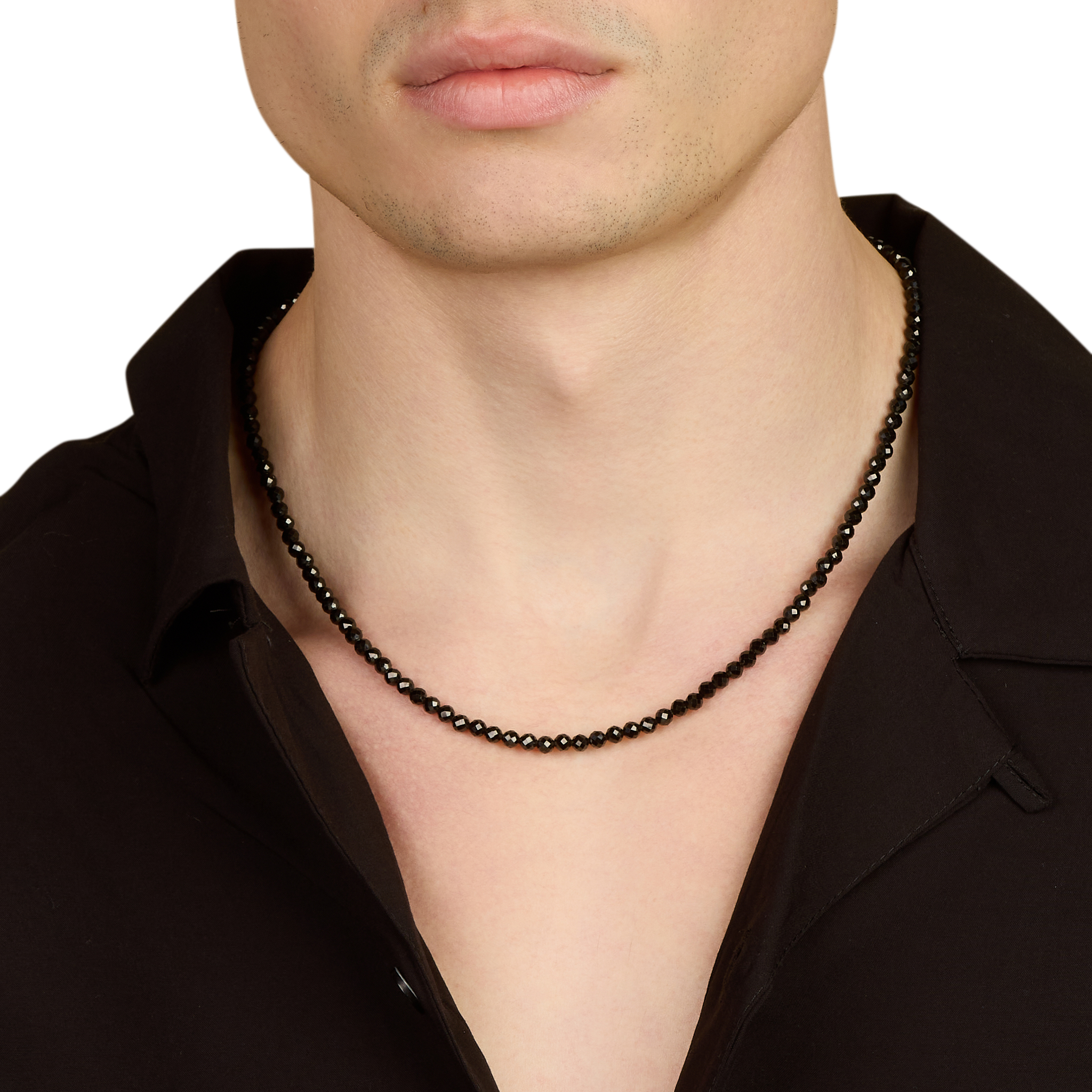 ブレスレット LESS IS MORE black onyx necklace 4mm 4mm Beaded Necklace with Sterling Silver Clasp | MANSSION