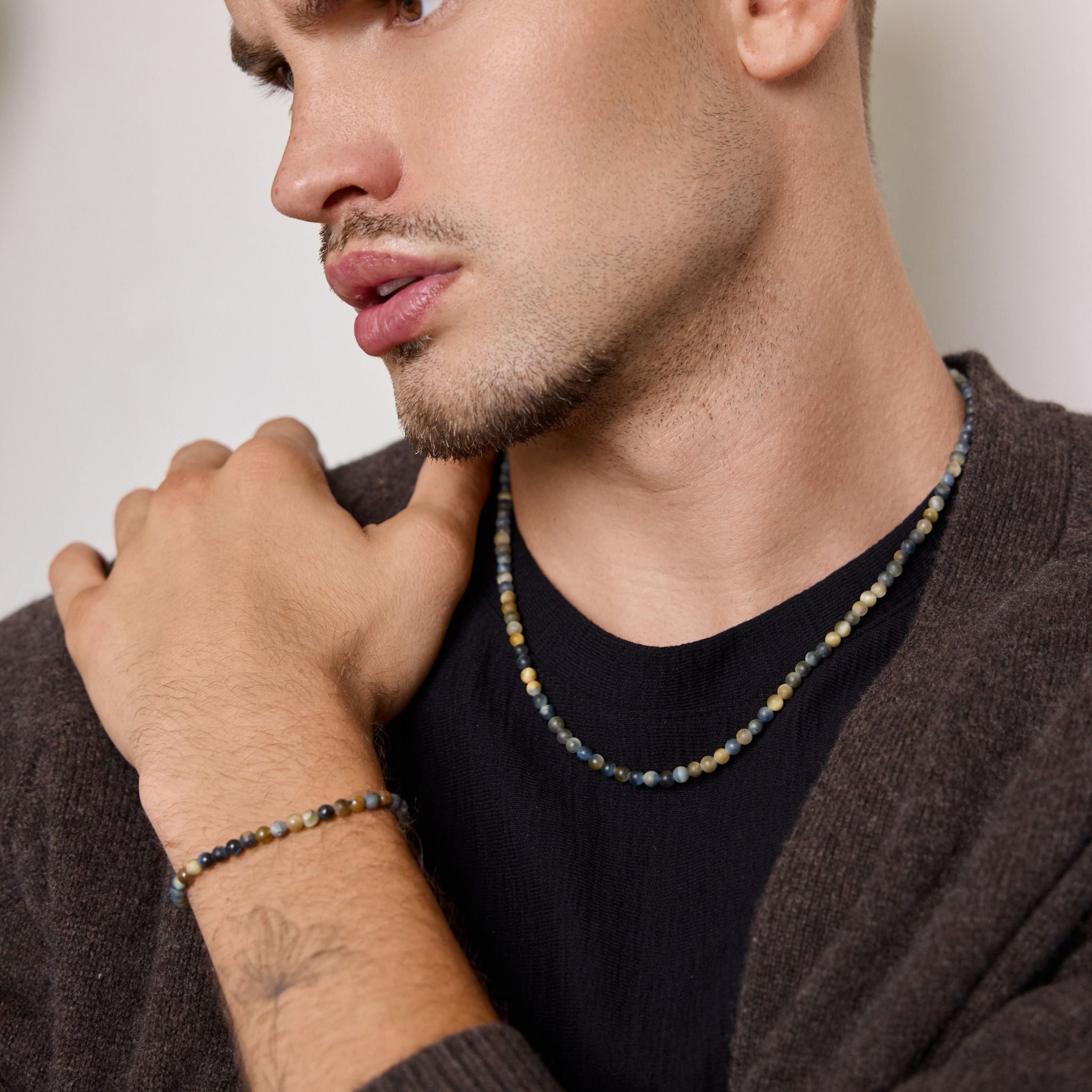 4mm Ocean Beaded Bracelet with Gold Vermeil Clasp | MANSSION