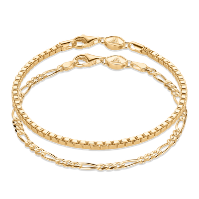 Gold Figaro + Square Box Stack 3mm