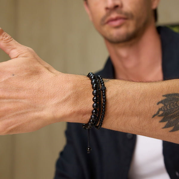 CDL TOKYO ONYX BRACELET Mサイズ Men's Black Onyx Beaded Bracelet with Freshwater Pearl Center