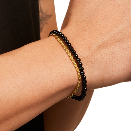 Polished Onyx + Rope Stack, Gold Vermeil
