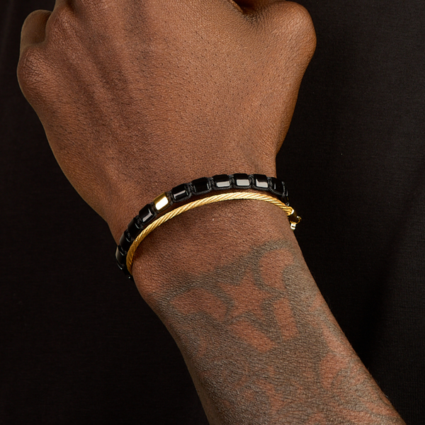 Black Onyx + Cable Stack, Gold Vermeil | MANSSION Black Onyx + Cable Stack, Gold Vermeil | MANSSION