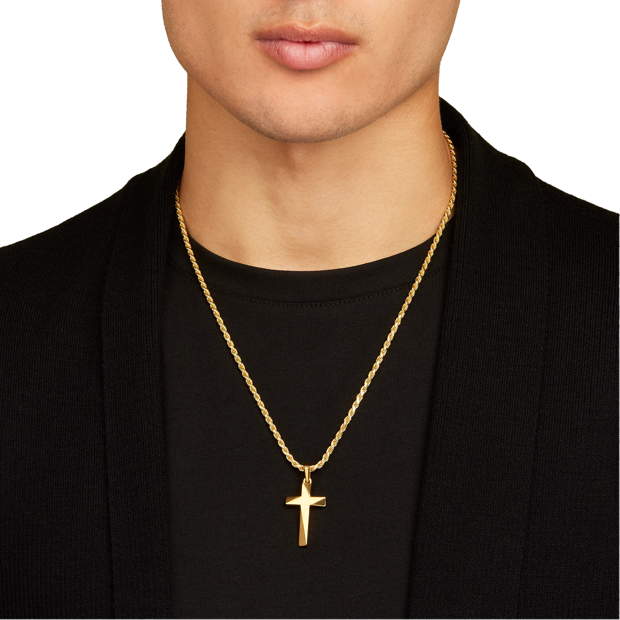 14, 18 Karat White and Yellow Gold Modern Religious Italian Cross -  Obsessions Jewellery