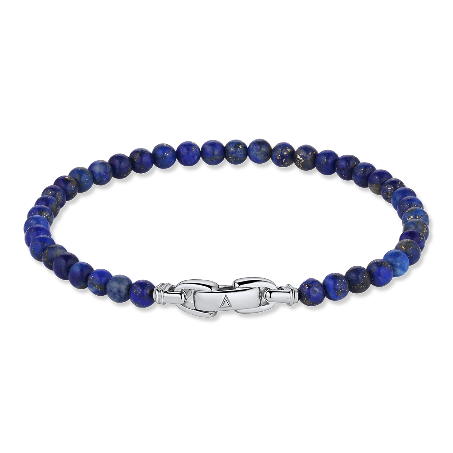 【 MANSSION】Blue Lapis + Curb Stackブレスレットセット 4mm Blue Lapis Beaded Bracelet with Sterling Silver Curb