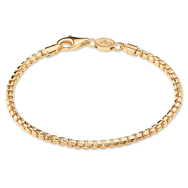 14k Solid Gold Box Chain Bracelet 3mm, Florence Collection