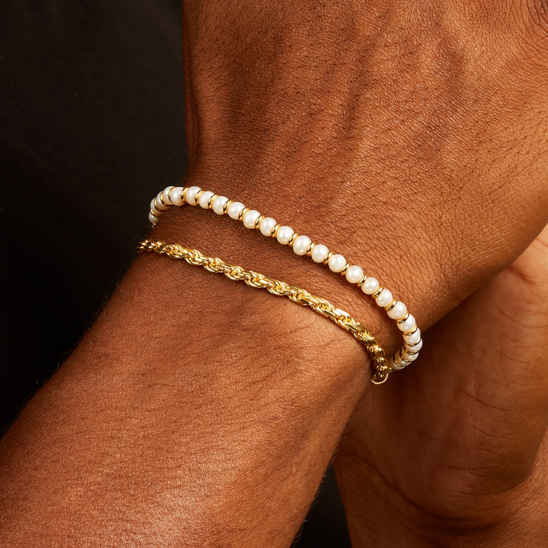 Natural Pearl + Gold Vermeil Rope Stack Bracelet – MANSSION Natural Pearl + Gold Vermeil Rope Stack Bracelet – MANSSION
