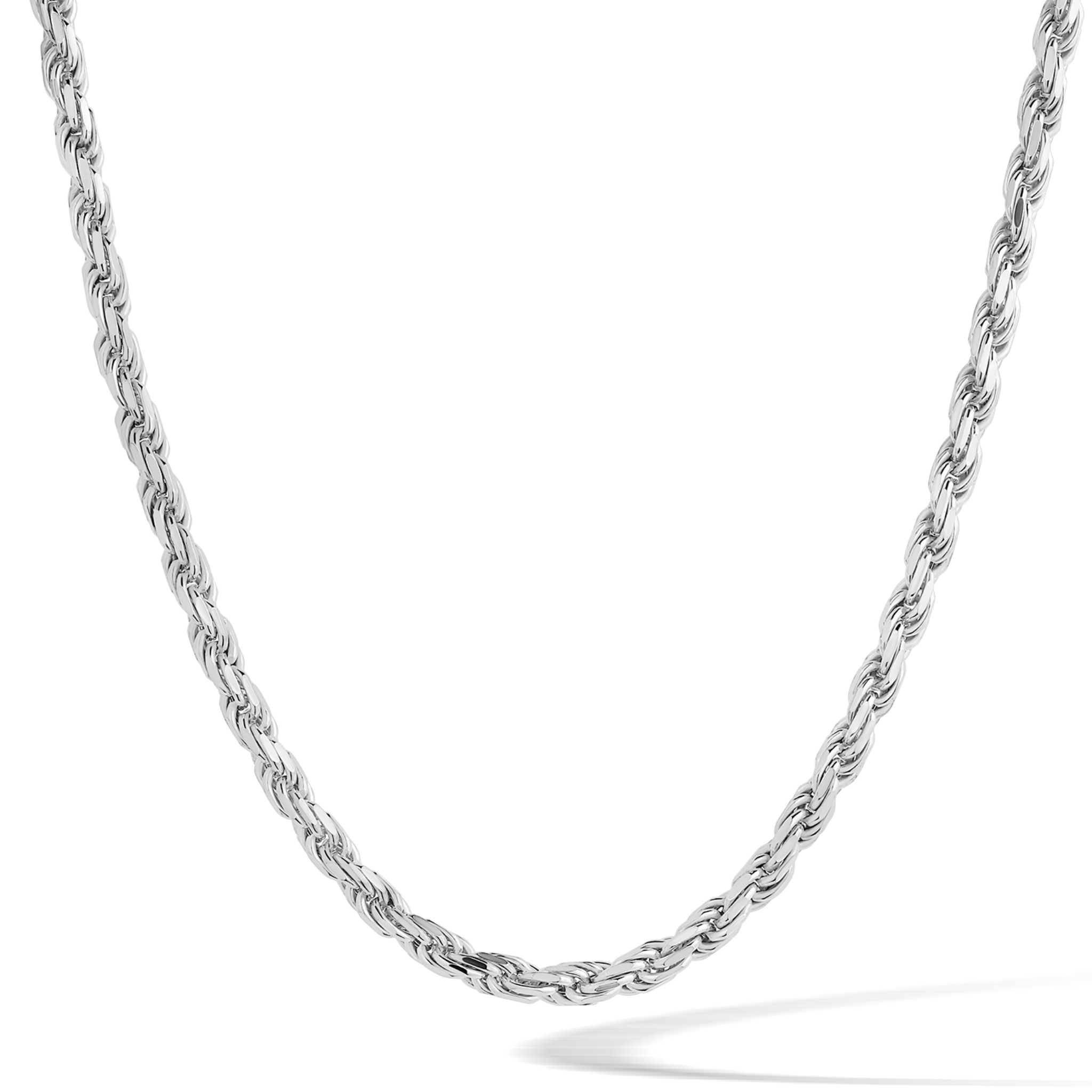 24-Inch Stainless Steel 5mm Rope Chain Necklace – Men's Silver Smooth Rope Chain