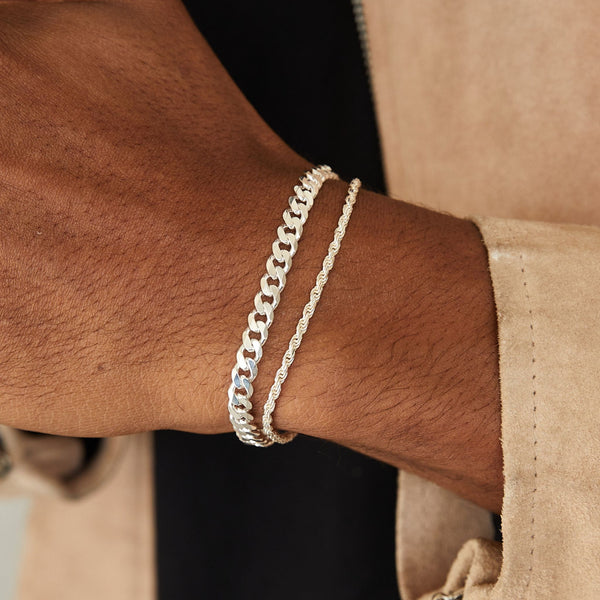 Silver Cuban + Rope Bracelet Stack - 5mm 