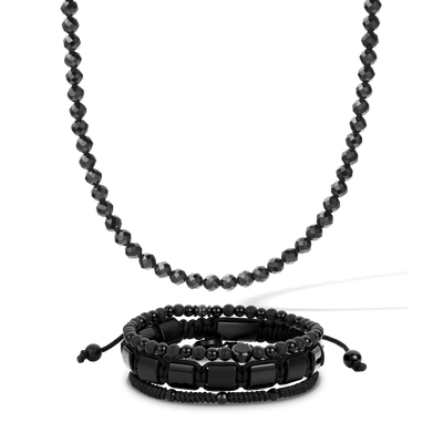 007 Stack /  22" Faceted Black Onyx Necklace Set
