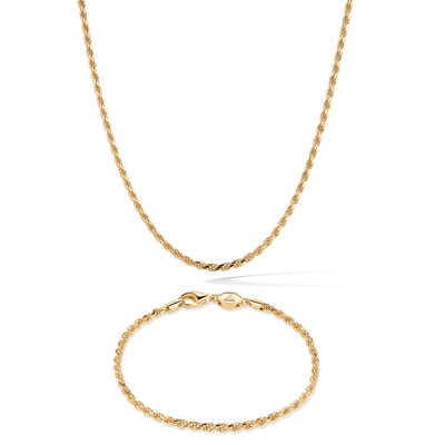 2.3mm Vermeil Diamond Cut Rope Chain Set