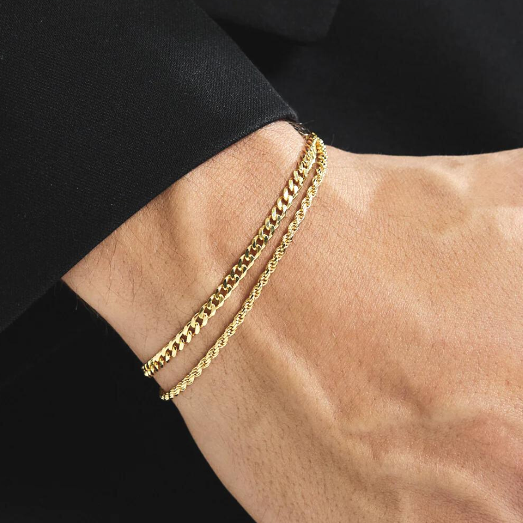 Cuban Gold Ropes Gold Cuban + Rope Bracelet Stack | Saint Tropez Collection | MANSSION